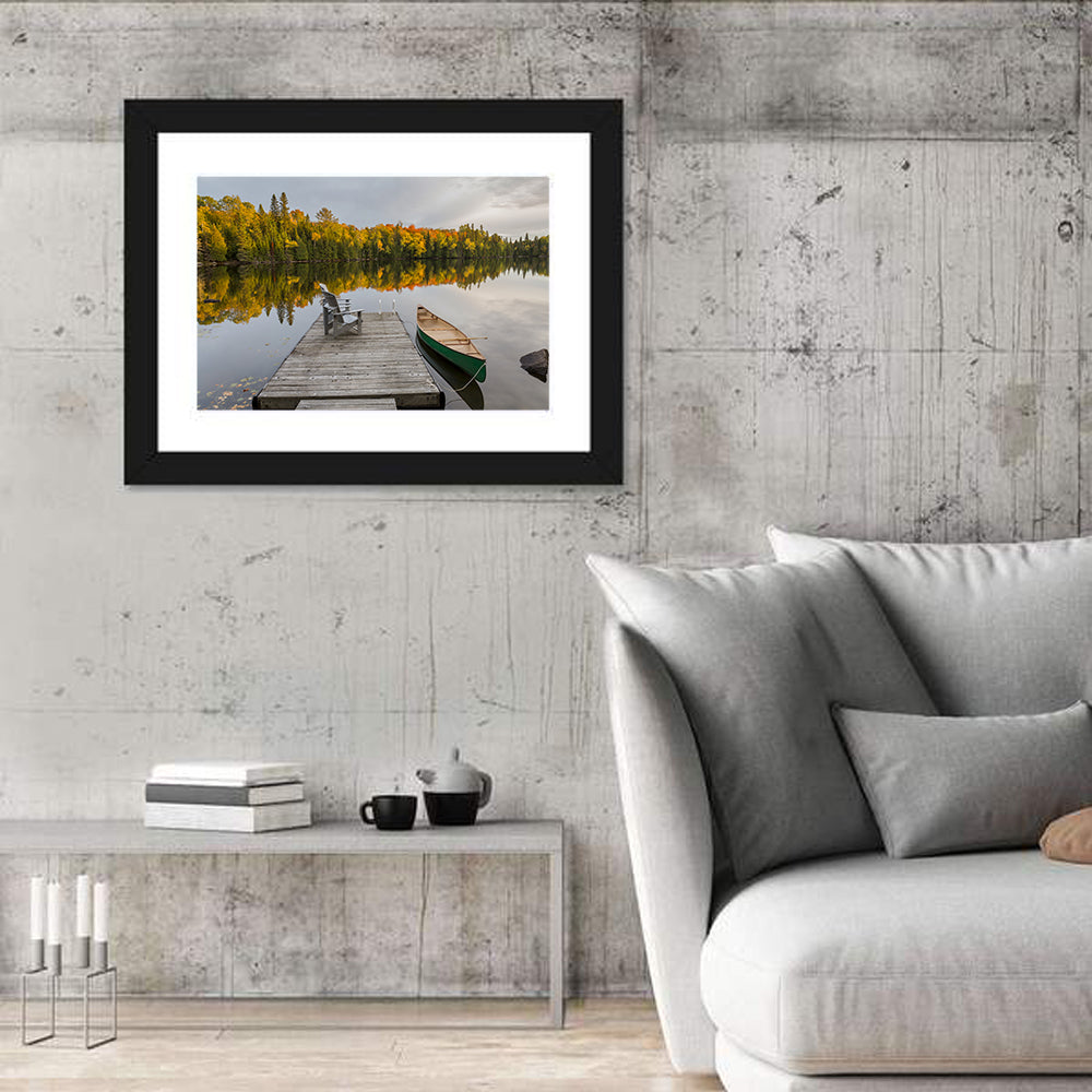 Ontario Autumn Lake Dock Wall Art in a room, landscape