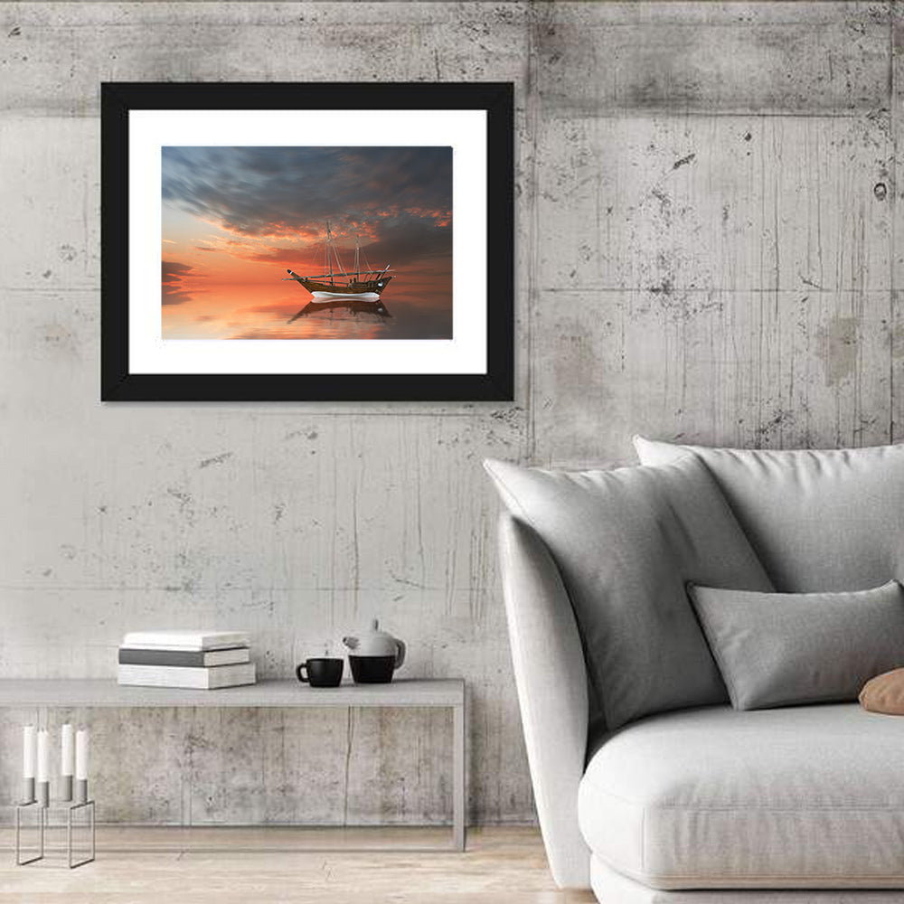 Dhow at Sunset Wall Art in a room, landscape