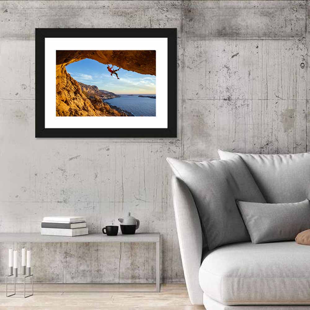Male Climber On Overhanging Rock Wall Art
