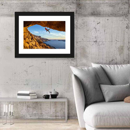 Male Climber On Overhanging Rock Wall Art