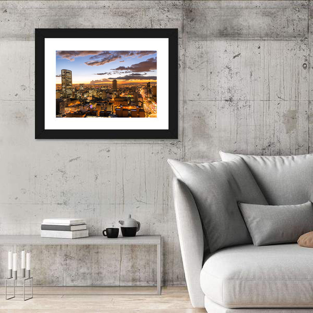 Bogota Twilight Cityscape Wall Art in a room, landscape