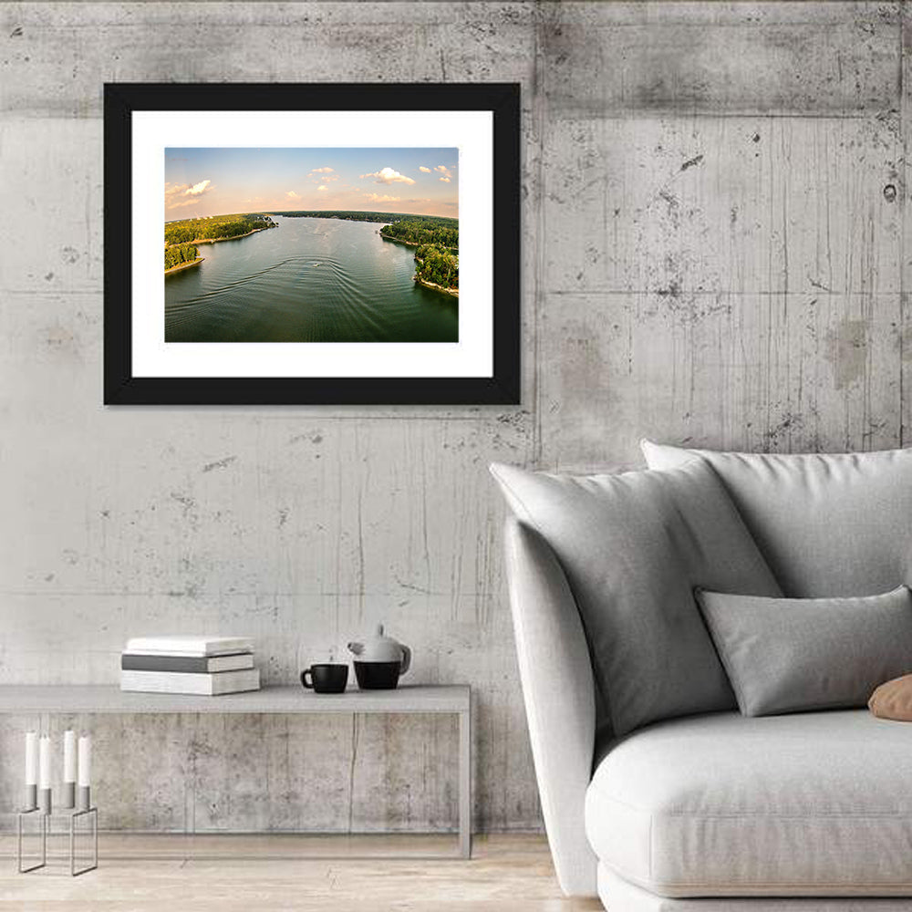 Lake Wylie Golden Hour Wall Art in a room, landscape