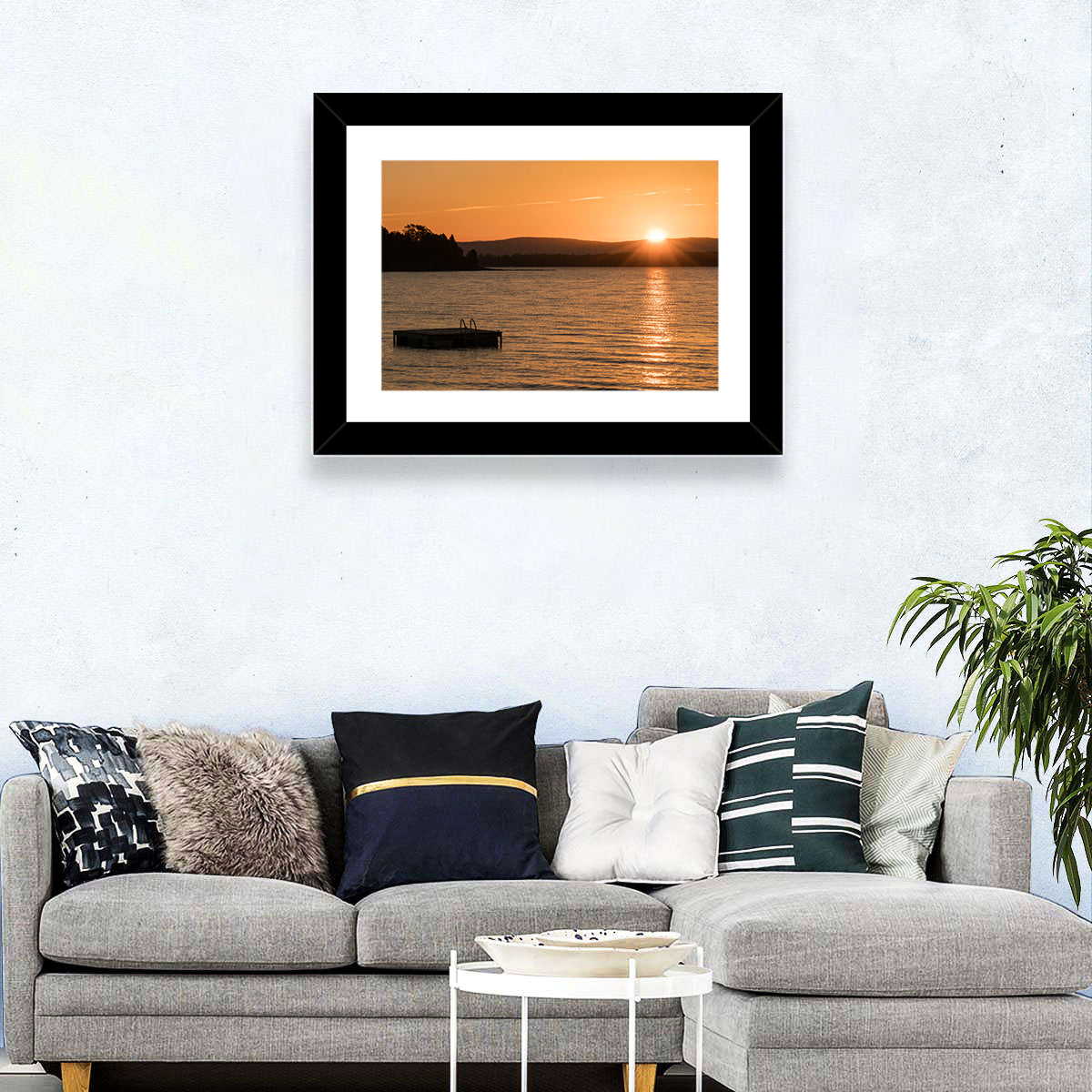 Lake Champlain Sunset Wall Art in a room, landscape