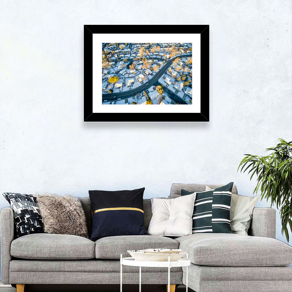 Snowy Fort Collins Neighborhood Aerial Wall Art