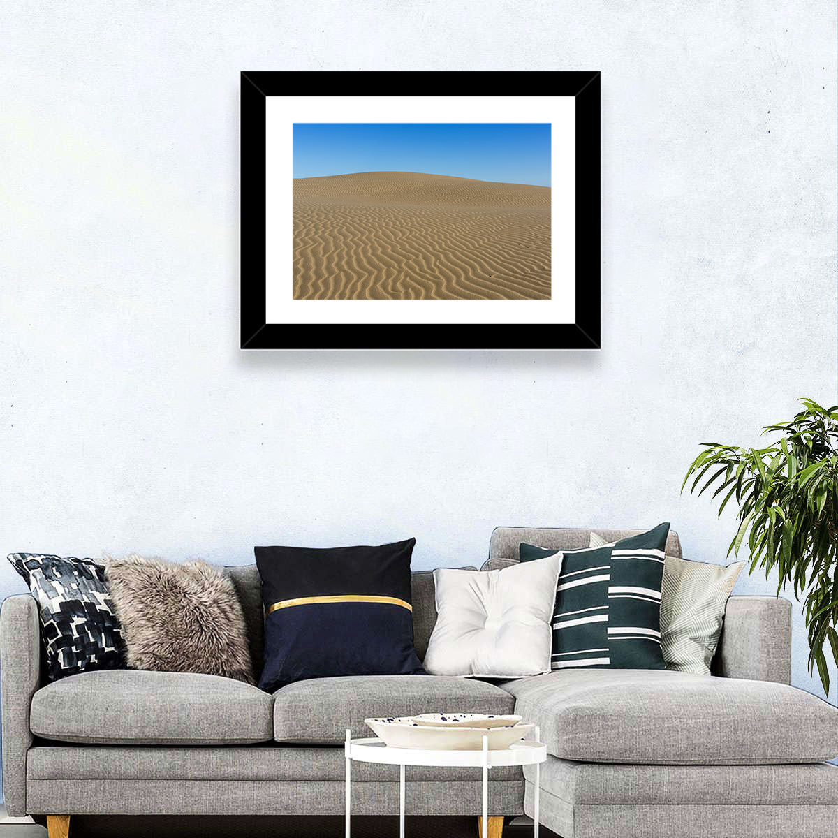 Namib Desert Rippled Sand Dunes Wall Art in a room, landscape