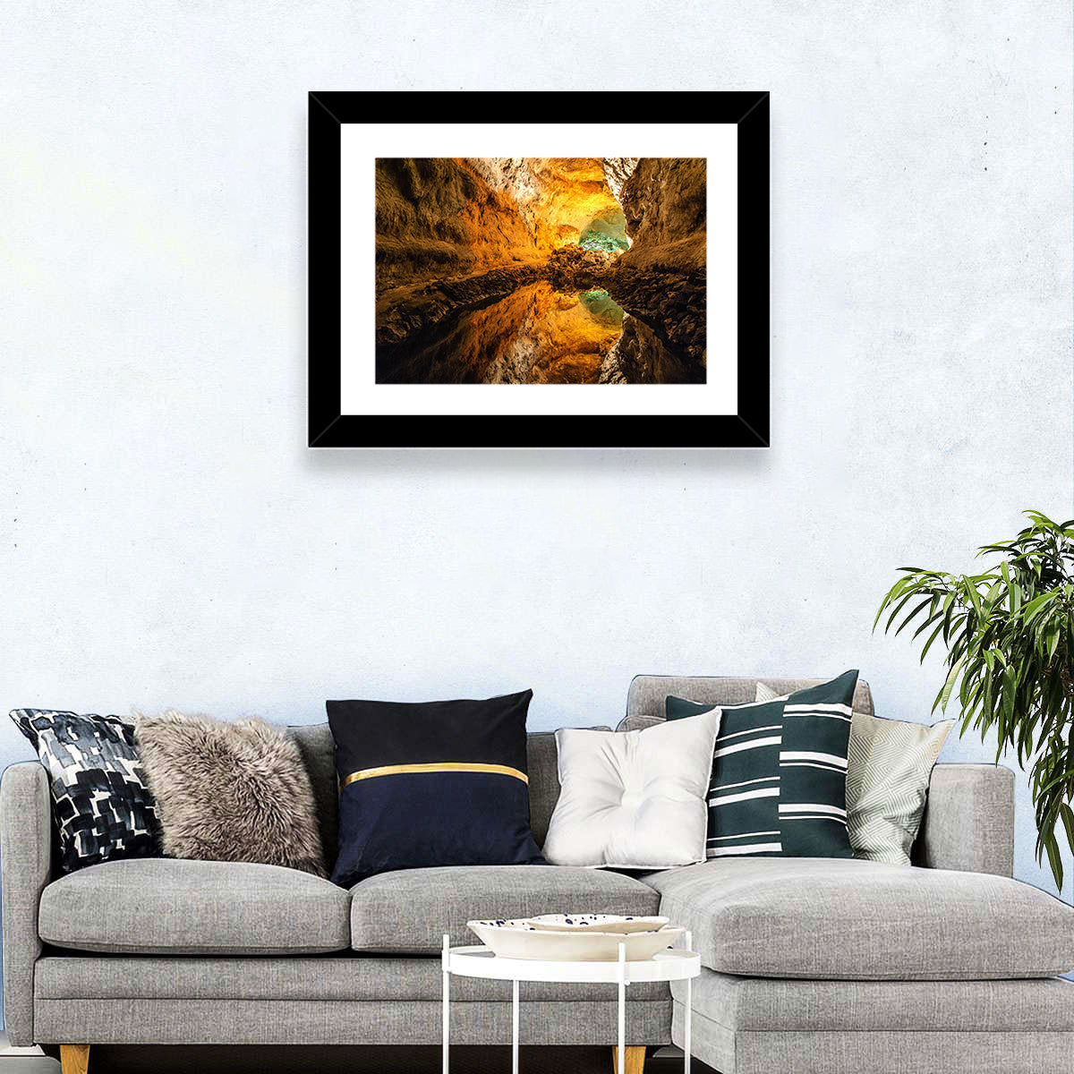 Cave Lake Reflection Wall Art in a room, landscape