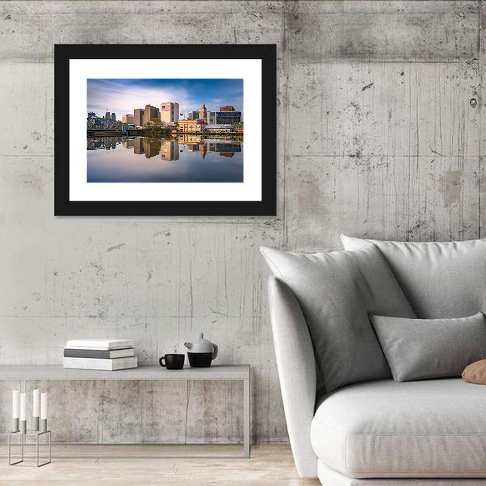 Newark Skyline Reflection Wall Art in a room, landscape