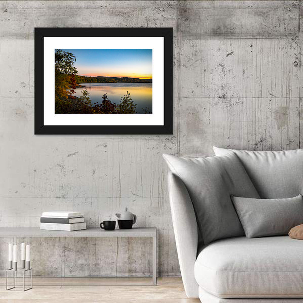 Lake Scranton Sunset Wall Art in a room, landscape