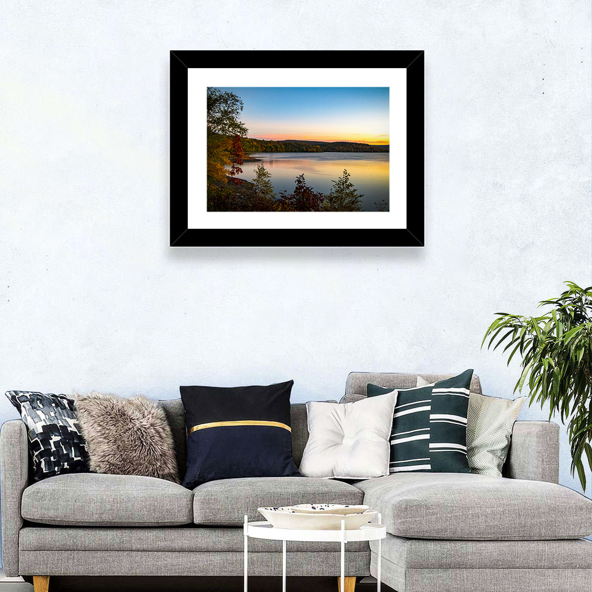 Lake Scranton Sunset Wall Art in a room, landscape
