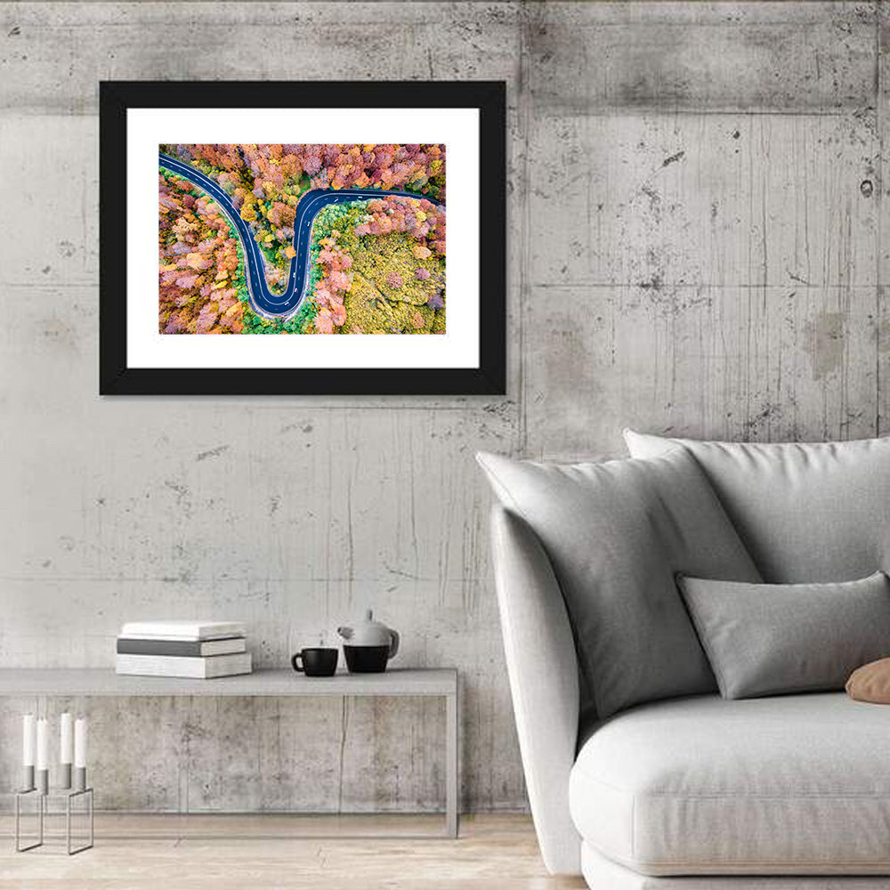 Winding Forest Road Wall Art in a room, landscape