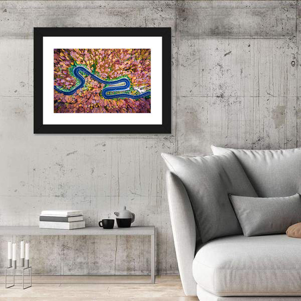Aerial Winding Road Wall Art in a room, landscape