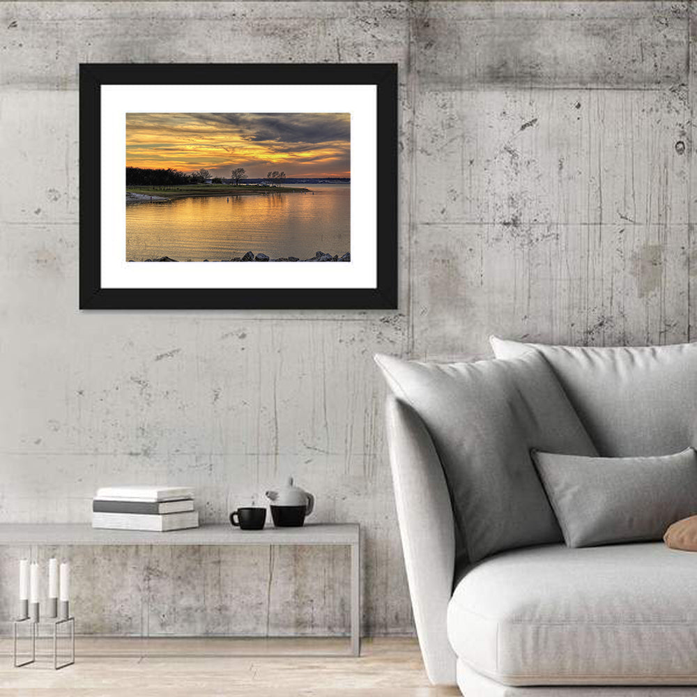 Lake Whitney Sunset Wall Art in a room, landscape