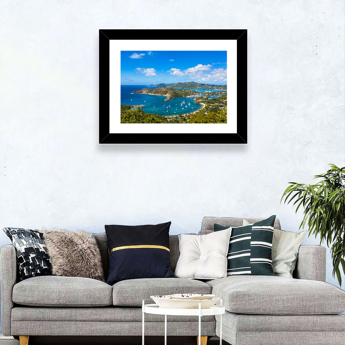 Shirley Heights Harbour View Wall Art in a room, landscape