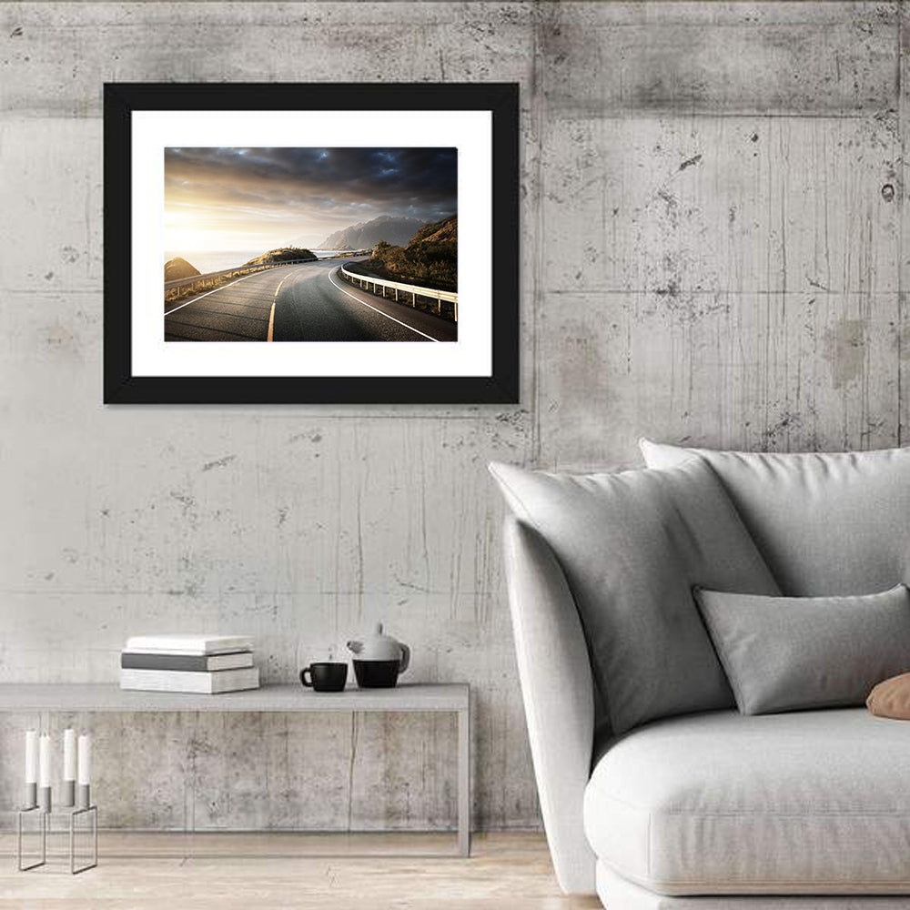Golden Sunrise Coastal Road Wall Art