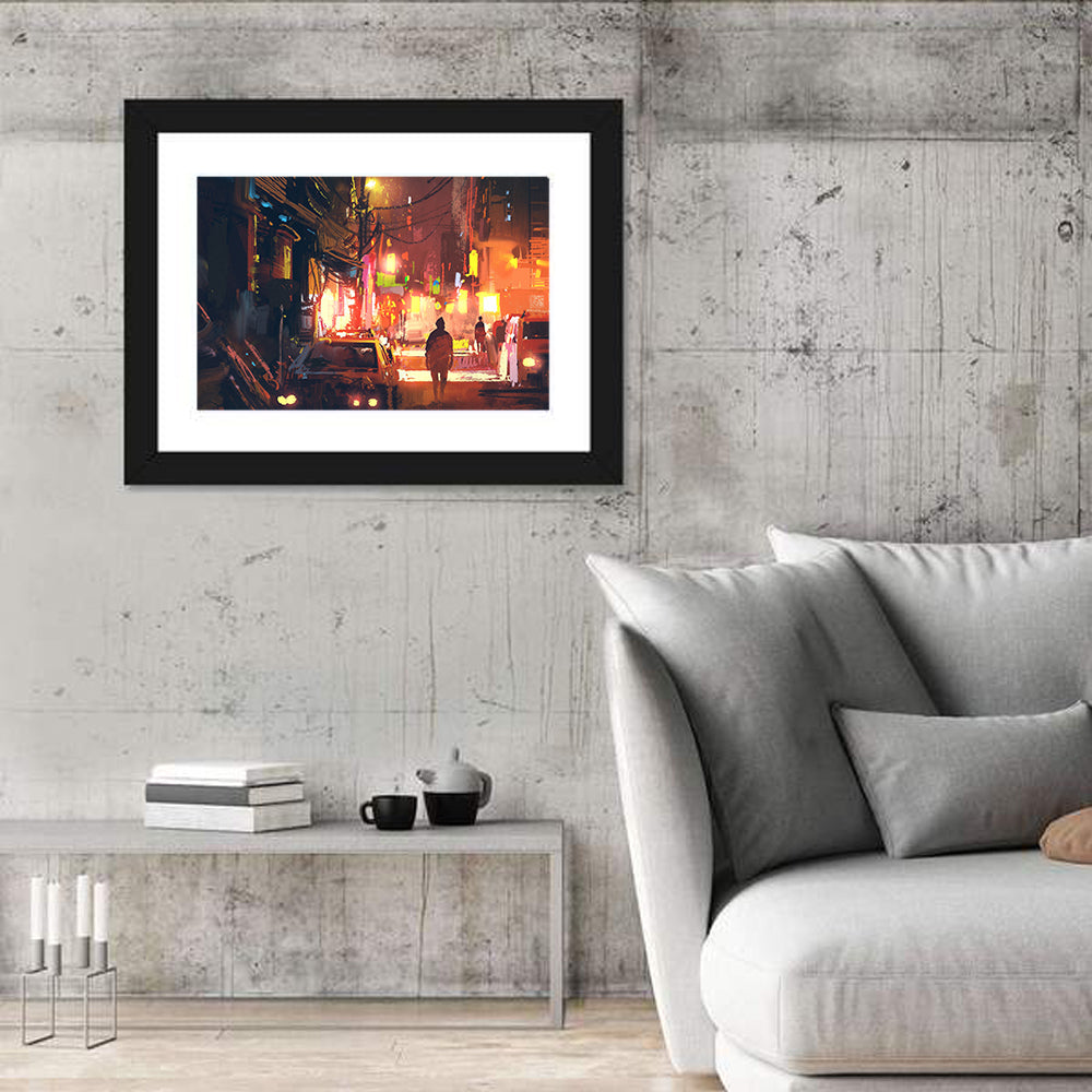 Old Street Lights at Night Wall Art in a room, landscape