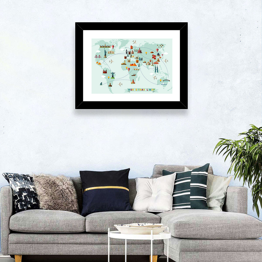 World Travel Map Illustration Wall Art