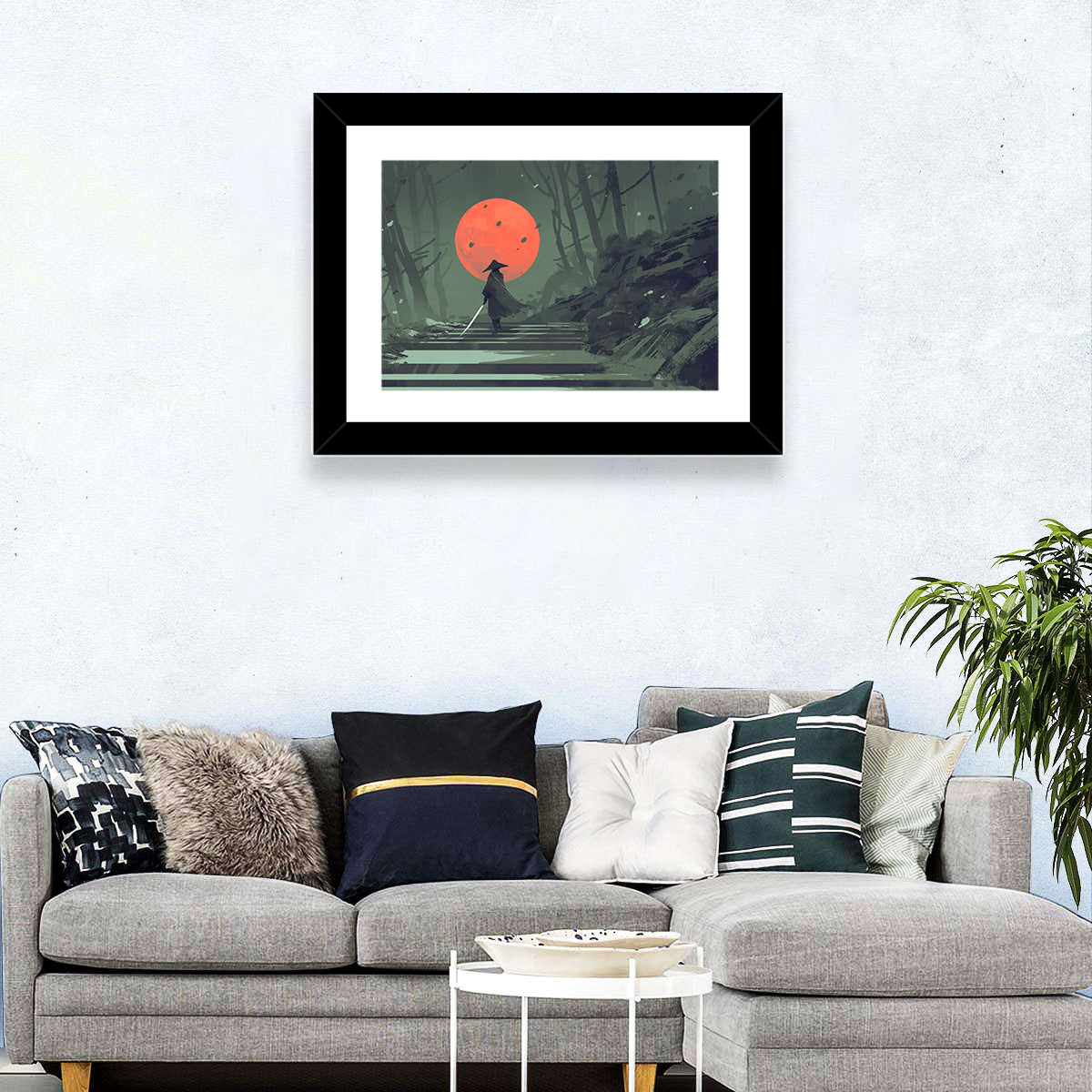 Samurai & Moon Wall Art