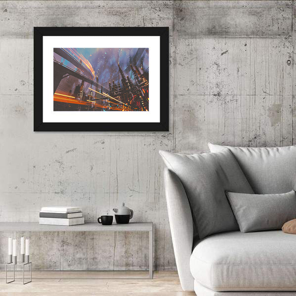 Futuristic Industrial Cityscape Wall Art