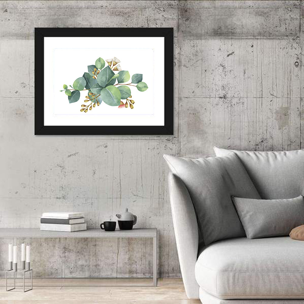 Eucalyptus Leaves with Pink Blossom Wall Art