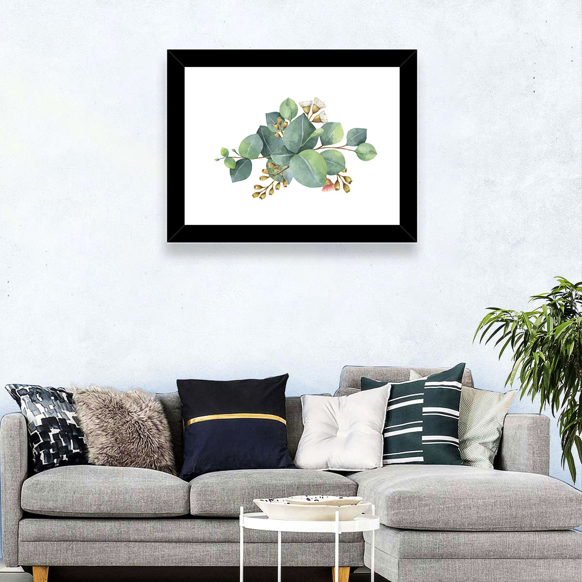 Eucalyptus Leaves with Pink Blossom Wall Art