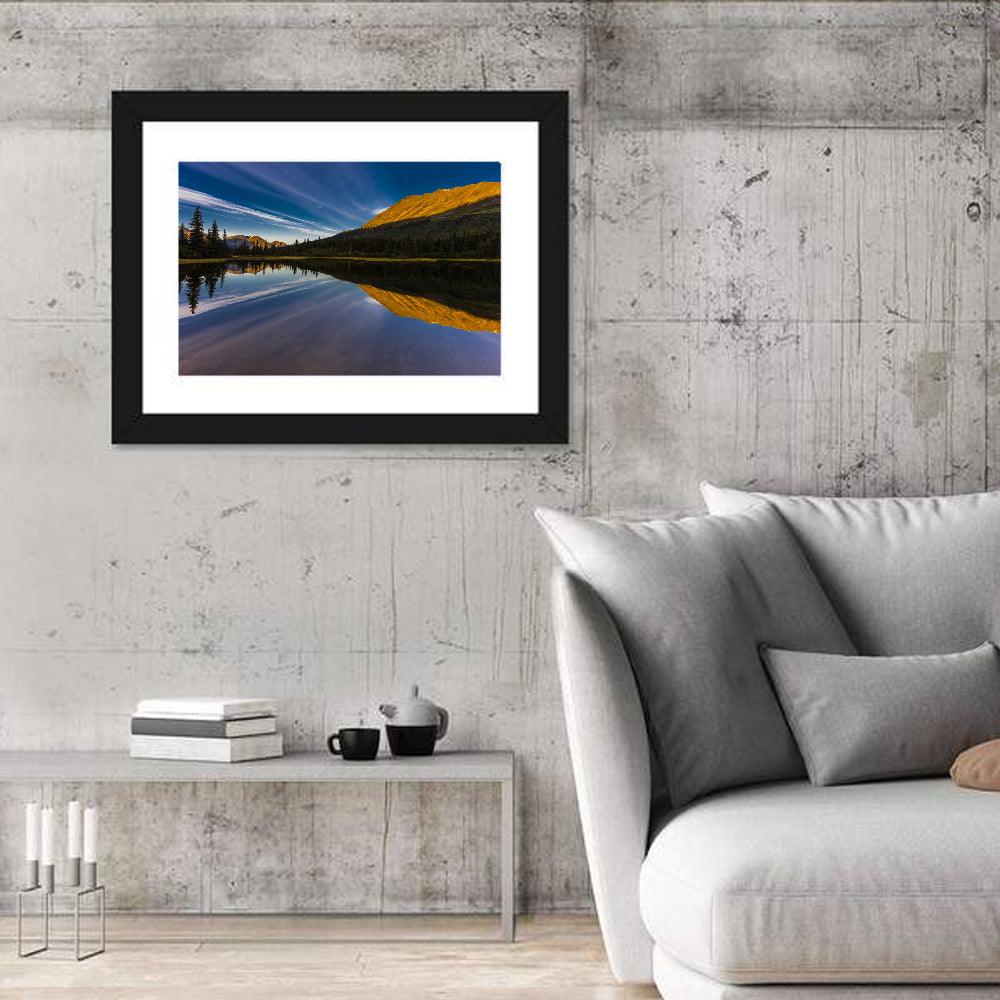 Rainbow Lake at Golden Hour Wall Art in a room, landscape