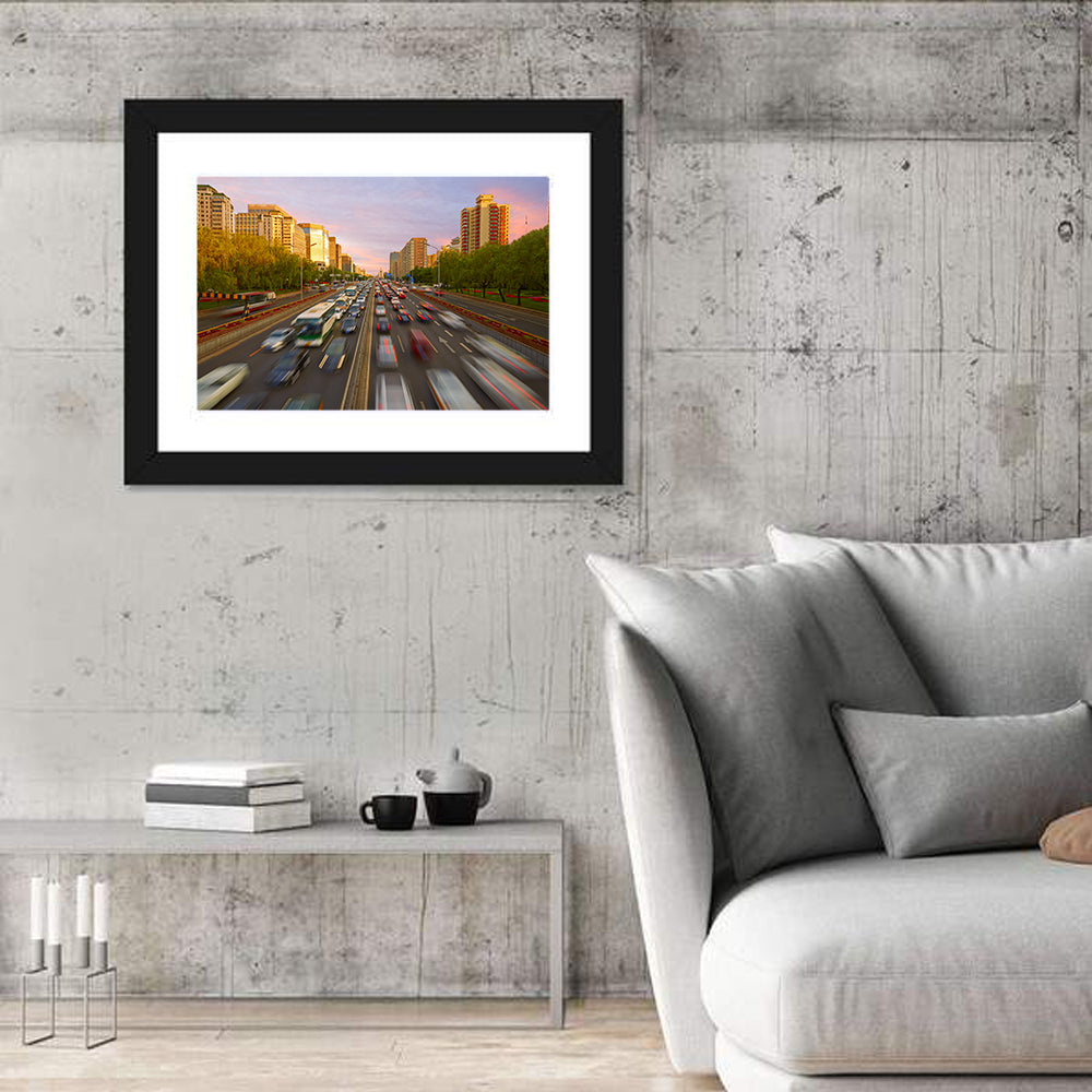 Beijing Sunset Traffic Streaks Wall Art