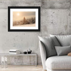 Snowy Pine Forest at Golden Hour Wall Art
