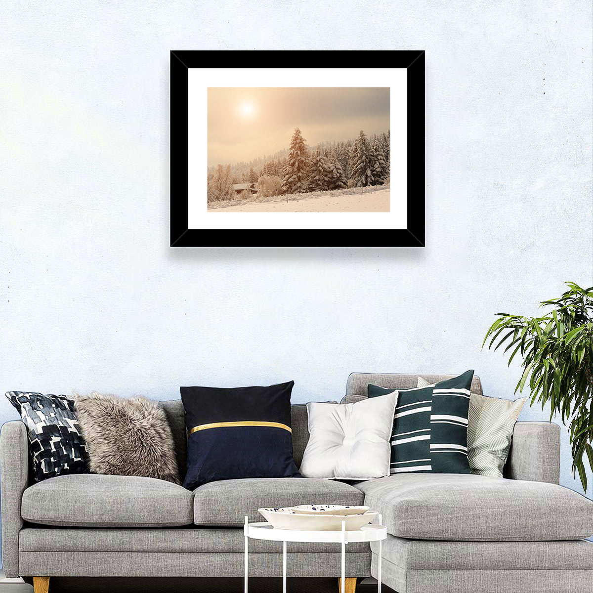 Snowy Pine Forest at Golden Hour Wall Art