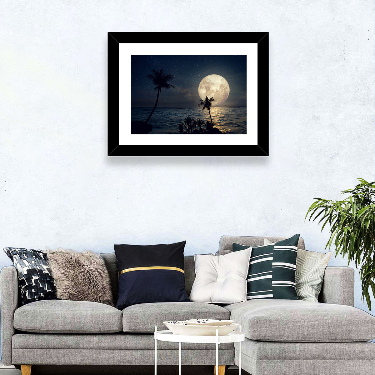 Supermoon Over Tropical Beach Wall Art in a room, landscape