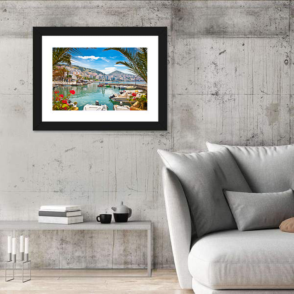 Saranda Harbor View Wall Art in a room, landscape