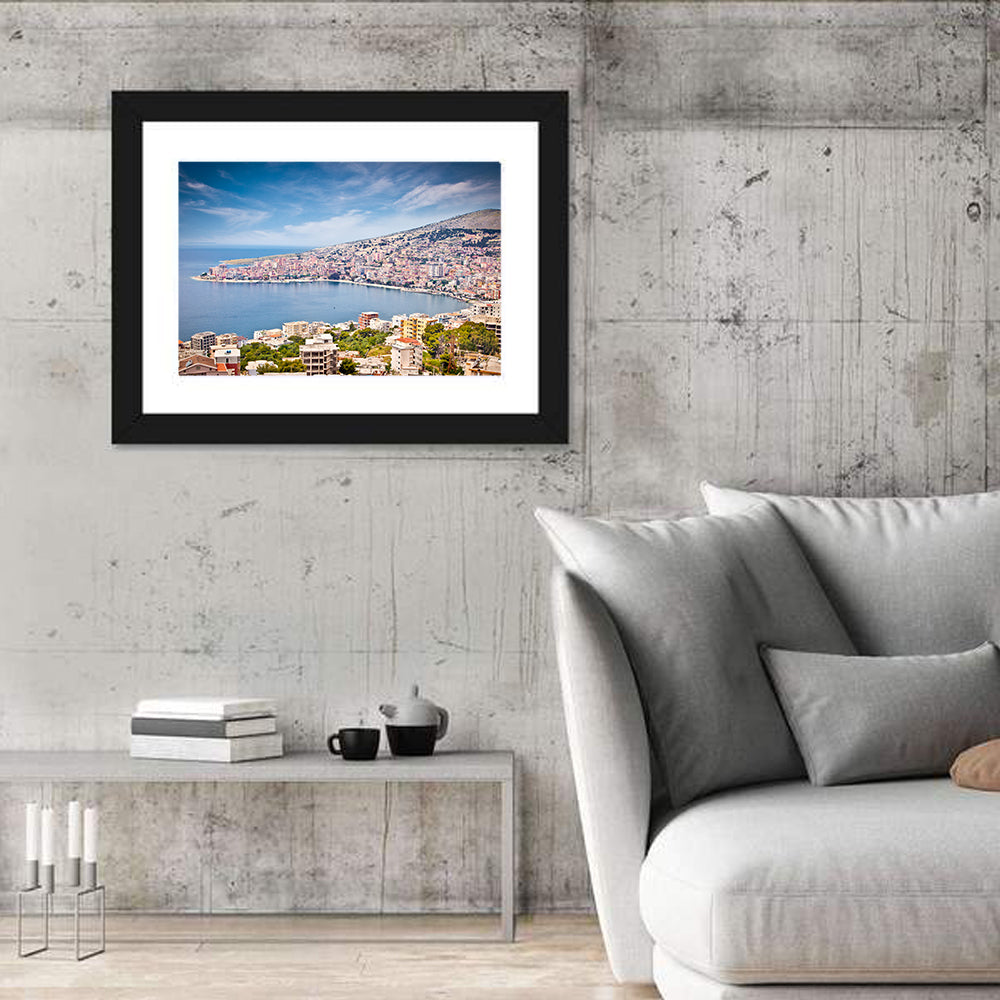 Saranda Bay Cityscape Wall Art in a room, landscape
