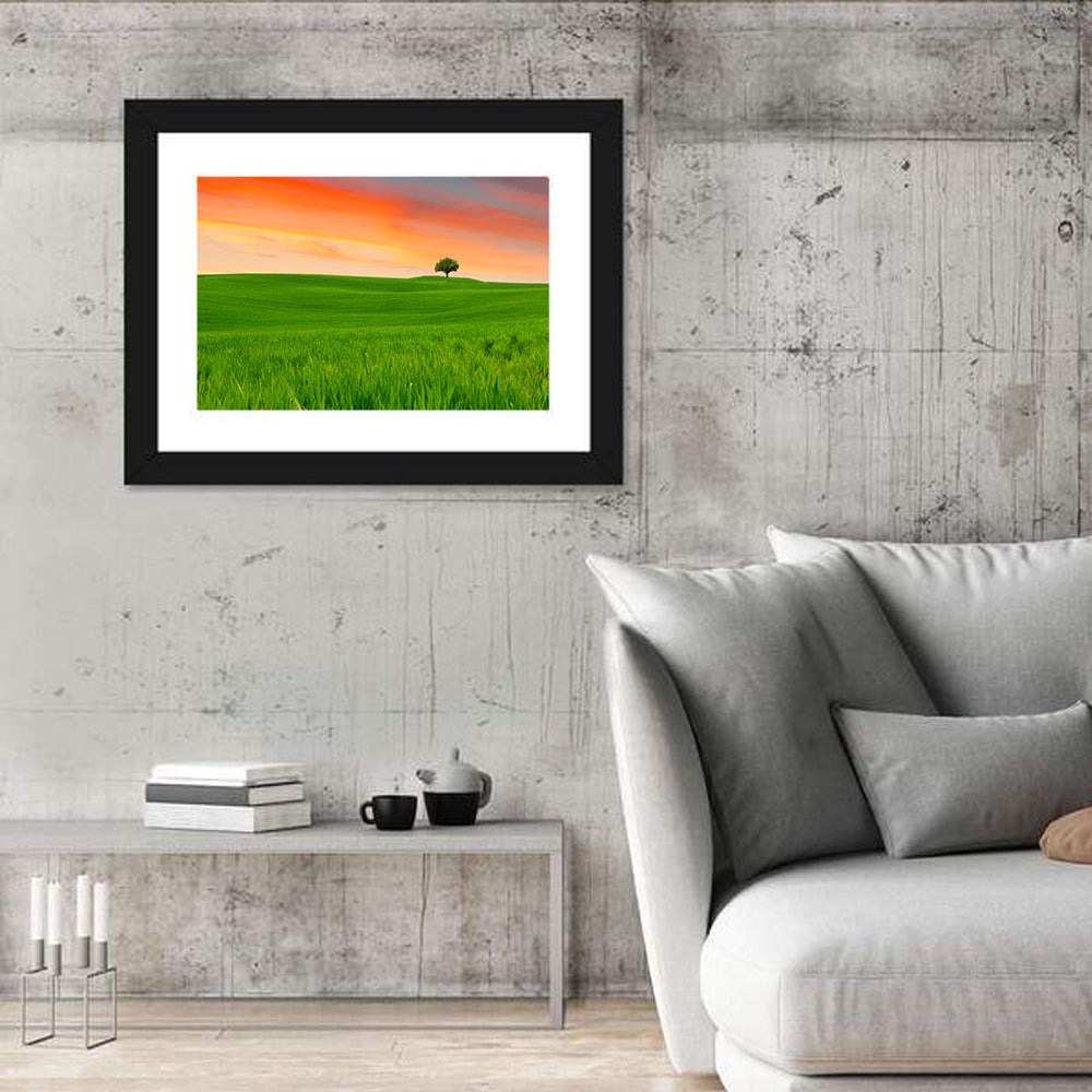 Tuscany Sunset Hills Wall Art in a room, landscape