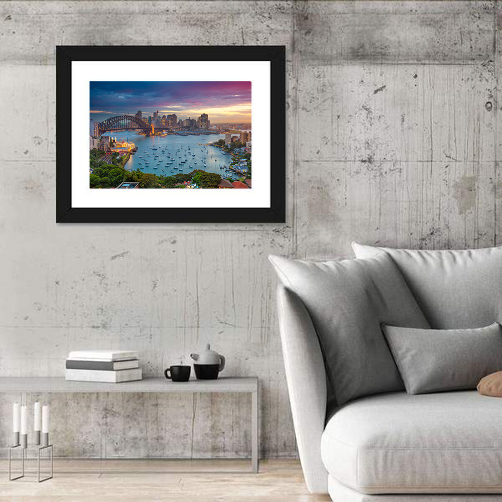 Sydney Harbour Sunset Wall Art in a room, landscape