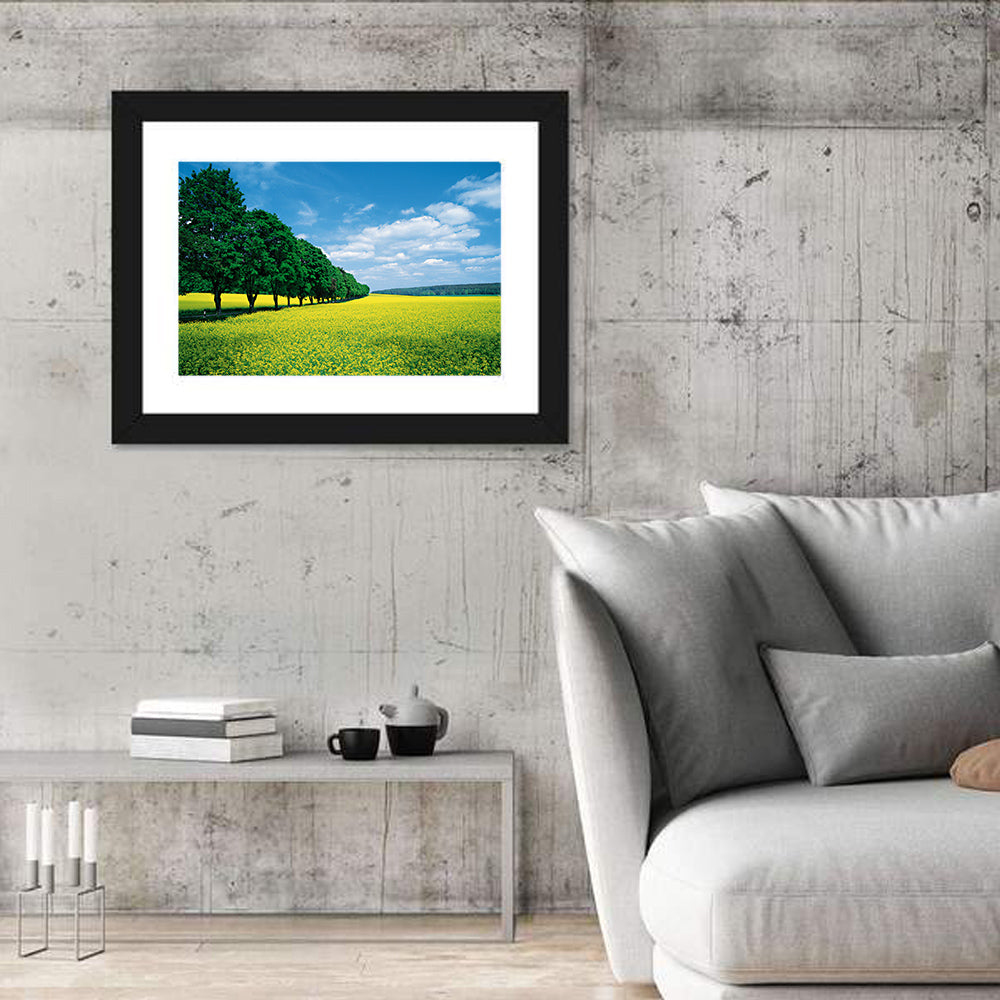 Spring Field of Yellow Flowers Wall Art in a room, landscape