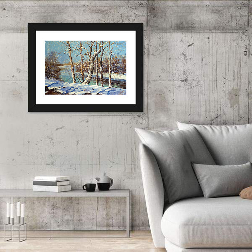 Bare Trees Along a Frozen River Wall Art