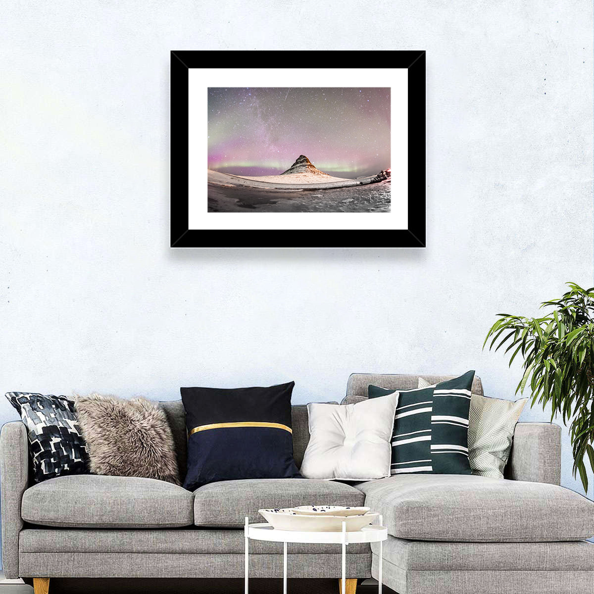 Aurora Over Kirkjufell Wall Art in a room, landscape