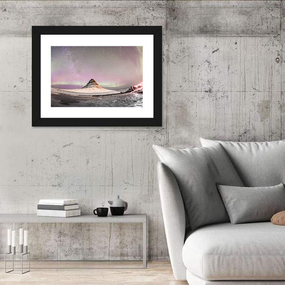 Aurora Over Kirkjufell Wall Art in a room, landscape