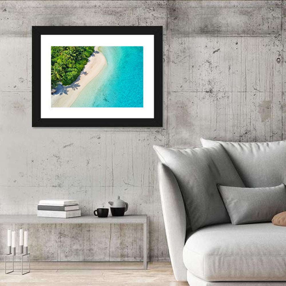 Secluded Tropical Beach Wall Art in a room, landscape