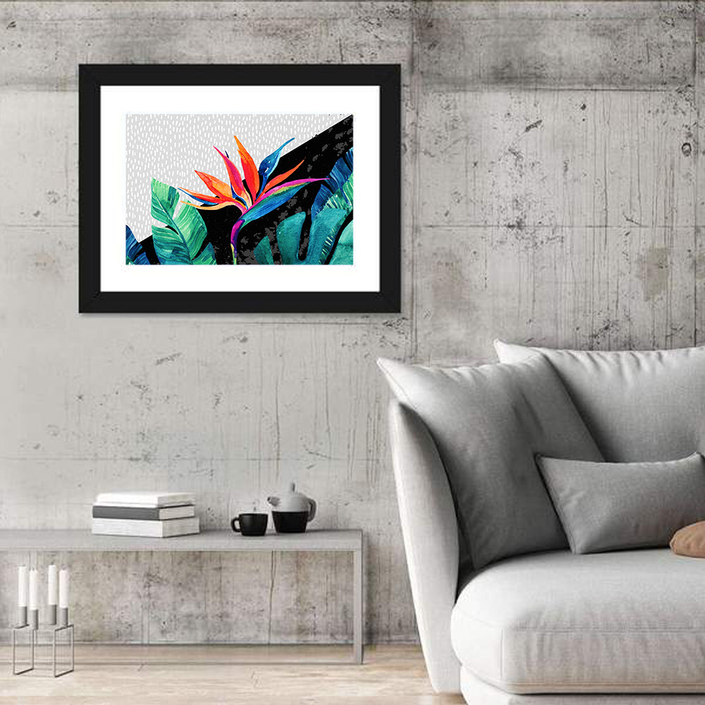 Exotic Flower Illustration Wall Art in a room, landscape