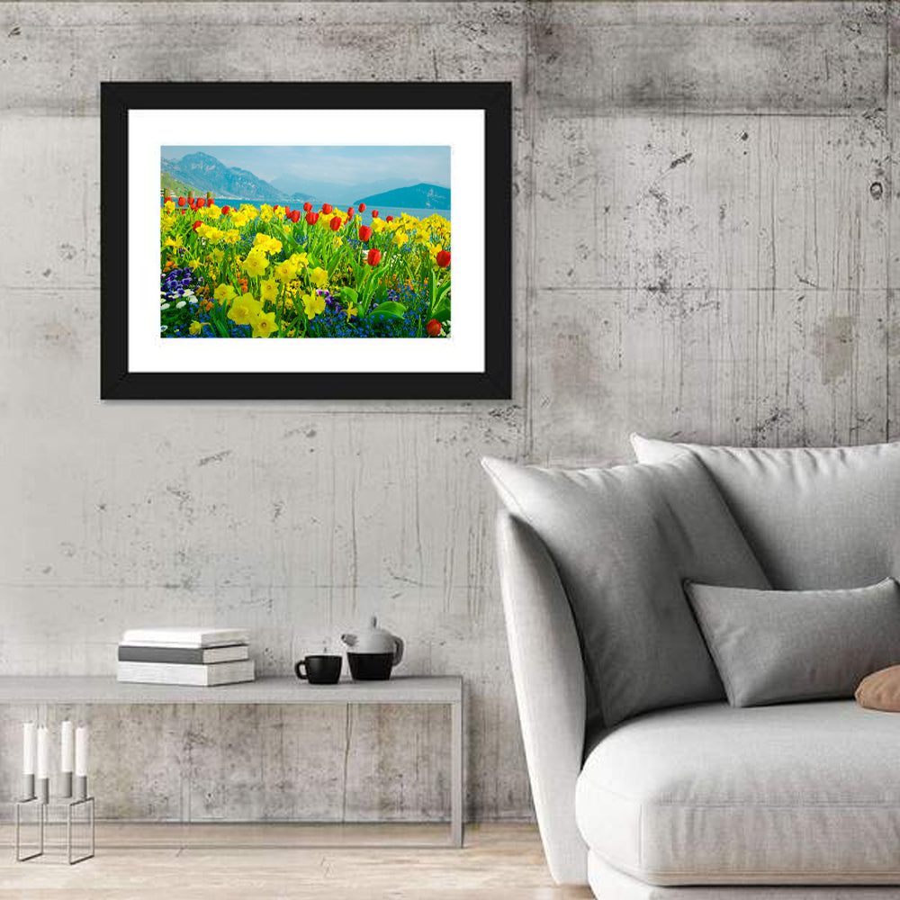 Lake Lucerne Daffodils Wall Art in a room, landscape