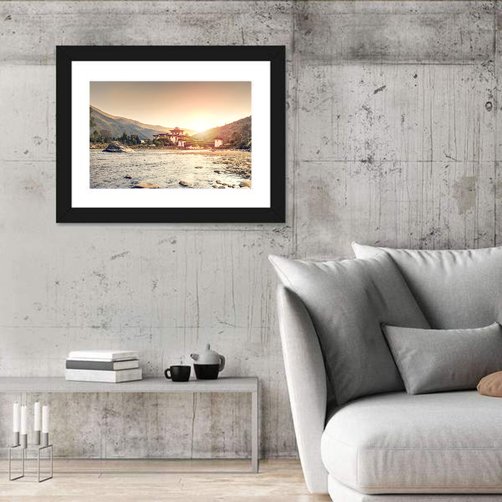 Punakha Dzong at Golden Hour Wall Art in a room, landscape