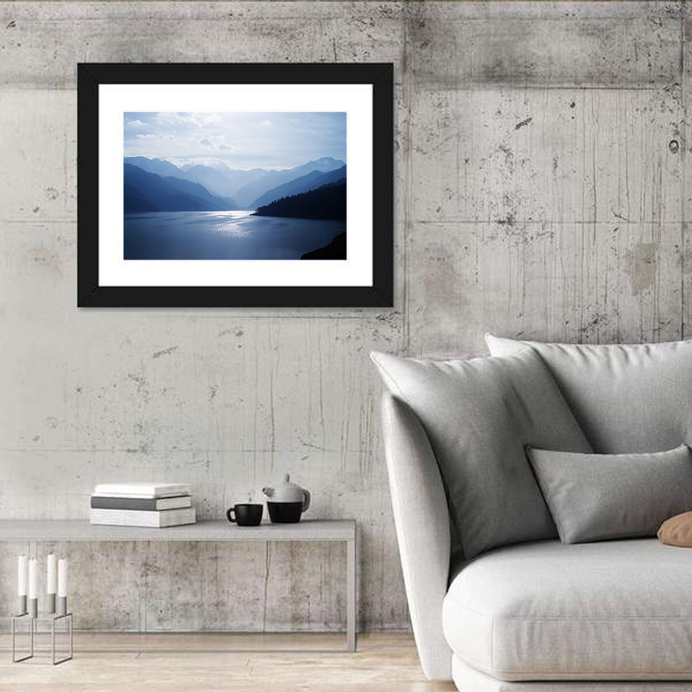 Xinjiang Lakeshore Serenity Wall Art in a room, landscape