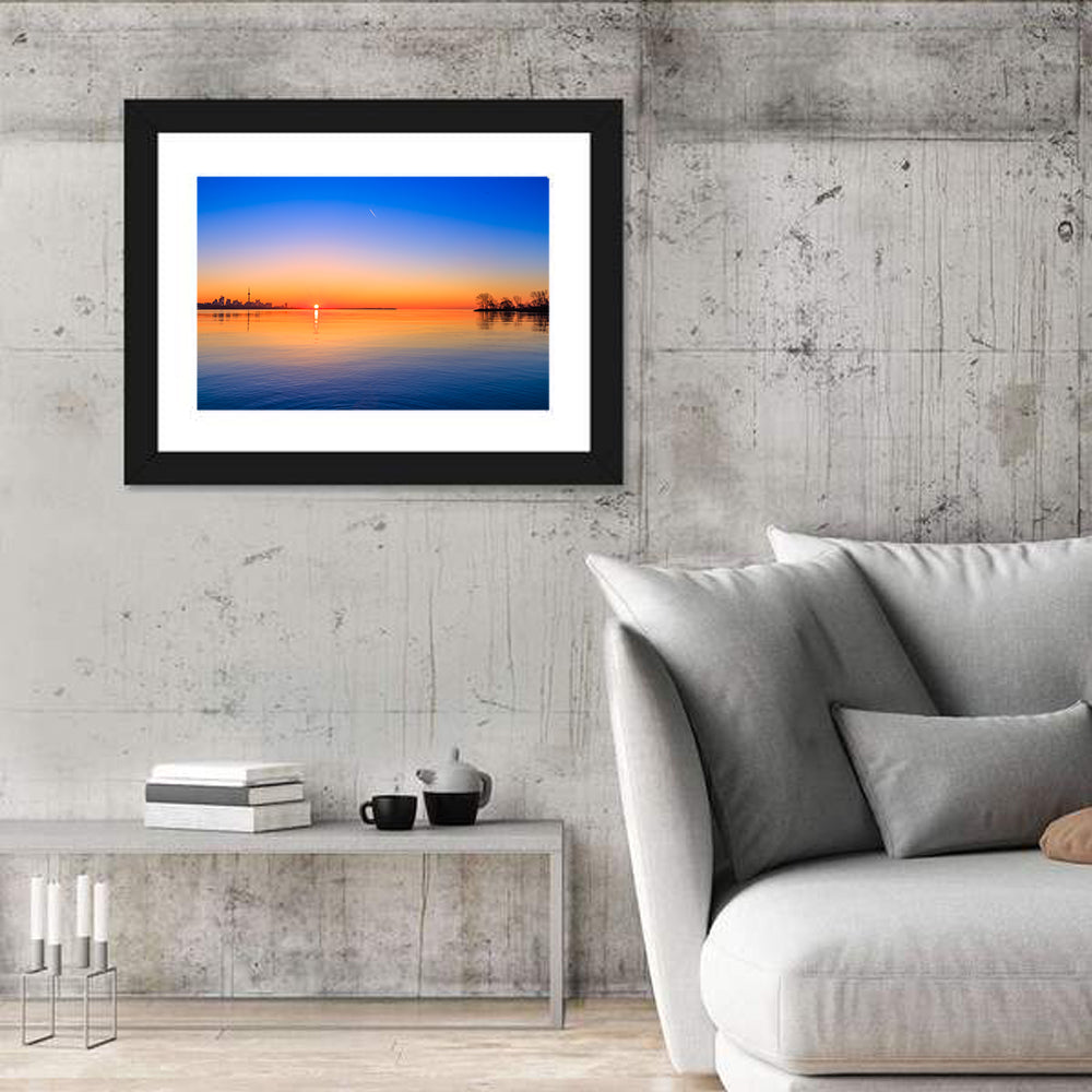 Toronto Sunset Over Lake Ontario Wall Art in a room, landscape