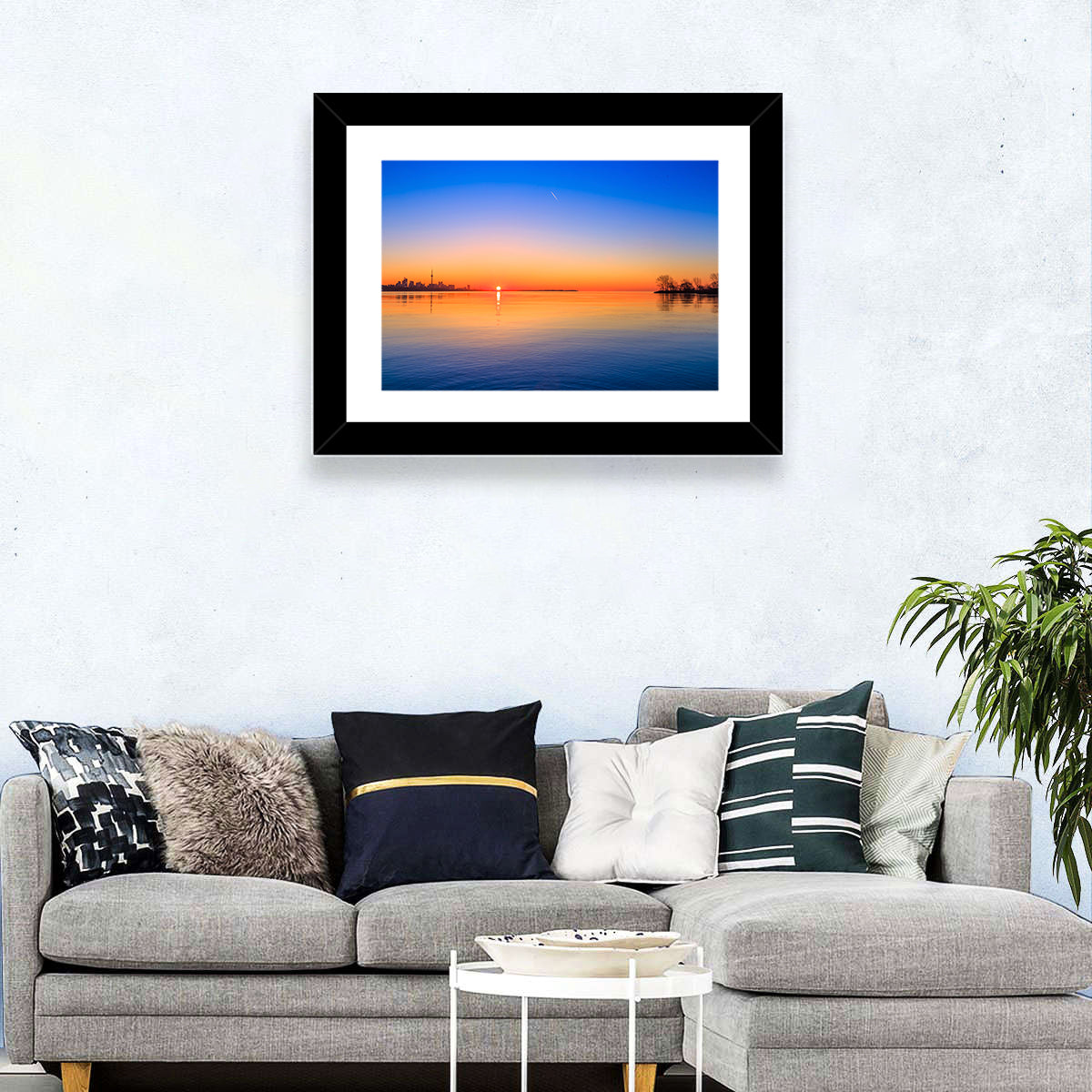 Toronto Sunset Over Lake Ontario Wall Art in a room, landscape