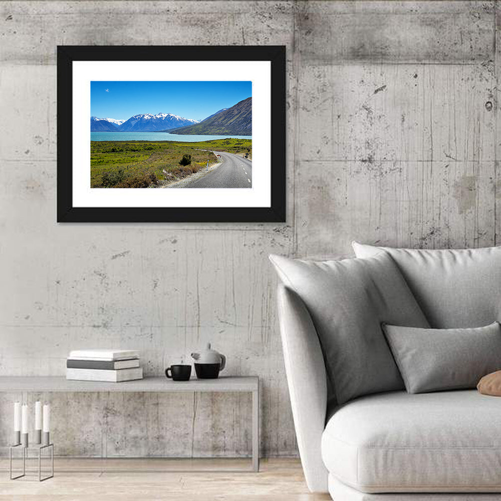 Winding Road at Lake Ohau Wall Art in a room, landscape