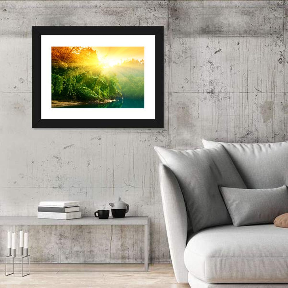 Golden Bamboo Riverbank Wall Art