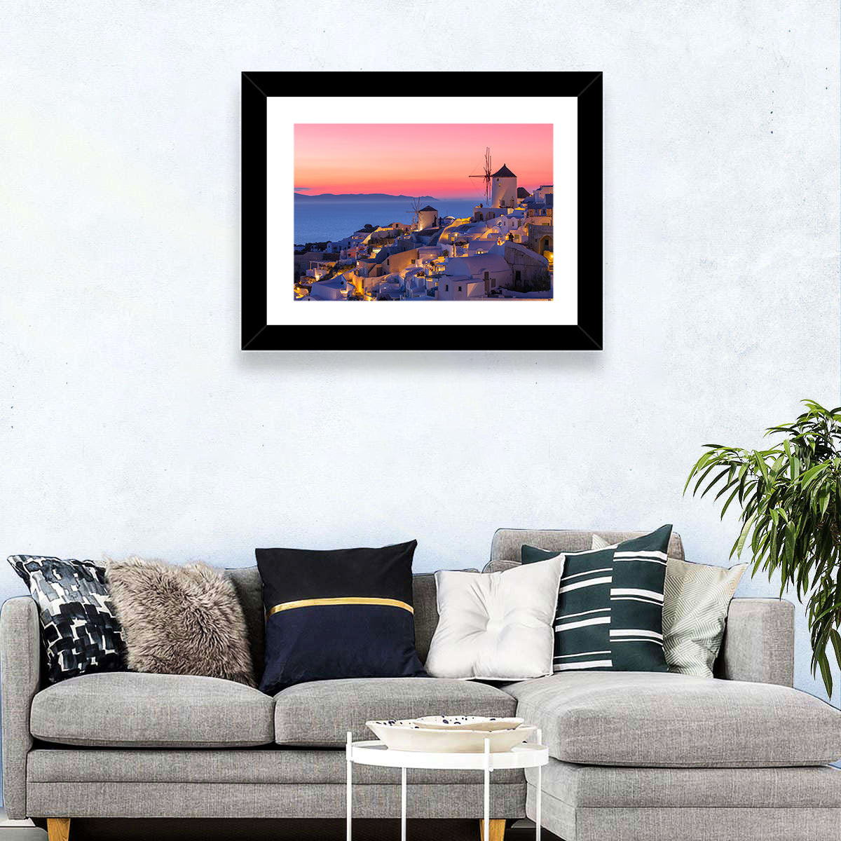 Oia Windmills at Dusk Wall Art in a room, landscape
