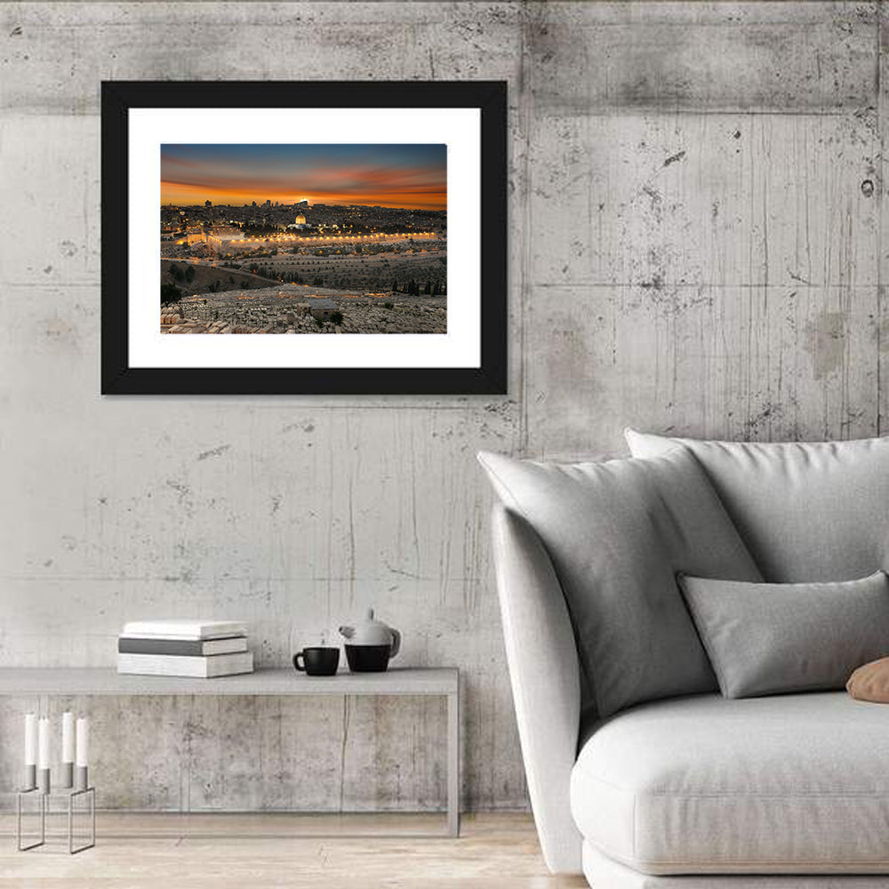 Jerusalem Sunset Over Temple Mount Wall Art in a room, landscape