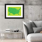 Green Sunburst USA Map Wall Art