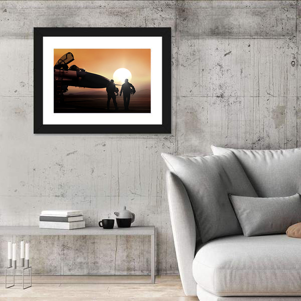 Pilots and Supersonic Jet at Sunset Wall Art in a room, landscape